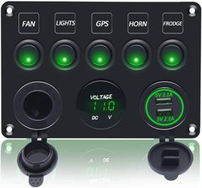 img 4 attached to 🔋 5 Gang Switch Panel with Dual USB Charger, Cigarette Socket & Waterproof Toggle Switches for RV, Marine, Boat, Car, Truck - Green (12-24V)