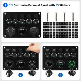 img 2 attached to 🔋 5 Gang Switch Panel with Dual USB Charger, Cigarette Socket & Waterproof Toggle Switches for RV, Marine, Boat, Car, Truck - Green (12-24V)