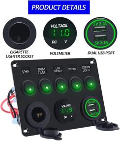 img 3 attached to 🔋 5 Gang Switch Panel with Dual USB Charger, Cigarette Socket & Waterproof Toggle Switches for RV, Marine, Boat, Car, Truck - Green (12-24V)