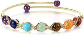 img 4 attached to 🌈 Top Plaza 7 Chakra Bracelet: Healing Crystal Stone Beads, Adjustable 14K Gold Plated Cuff Bracelets for Women, Perfect Girlfriend, Mom, or Birthday Gifts