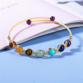 img 1 attached to 🌈 Top Plaza 7 Chakra Bracelet: Healing Crystal Stone Beads, Adjustable 14K Gold Plated Cuff Bracelets for Women, Perfect Girlfriend, Mom, or Birthday Gifts