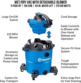 img 2 attached to Vacmaster VBV1210 12-Gallon 5 Peak HP Shop Vacuum with Blower Attachment - Detachable & Blue