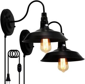 img 4 attached to 🔦 Pack of 2 LIGHTESS Gooseneck Wall Sconces in Black with Dimmable Switch, Industrial Barn Lights Vintage Farmhouse Wall Lamp, CY-8B