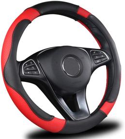 img 4 attached to 🚗 AmeriLuck Universal Car Steering Wheel Cover - 15 inch, Odorless, Breathable, Anti-Slip - Sporty Red and Black Design