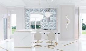 img 1 attached to 🌸 Dimoon Wallpaper: 17.7’’x78.7’’ Contact Paper Thicken Blue White Floral Tile Peel and Stick - Removable, Waterproof & Embossed Vinyl Self Adhesive Wallpaper