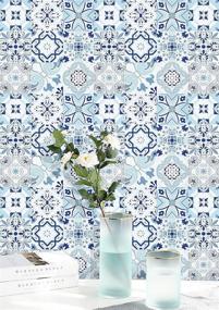 img 4 attached to 🌸 Dimoon Wallpaper: 17.7’’x78.7’’ Contact Paper Thicken Blue White Floral Tile Peel and Stick - Removable, Waterproof & Embossed Vinyl Self Adhesive Wallpaper