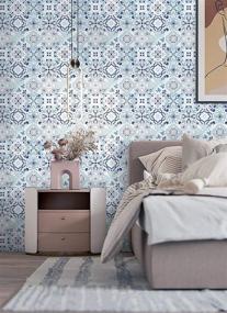 img 2 attached to 🌸 Dimoon Wallpaper: 17.7’’x78.7’’ Contact Paper Thicken Blue White Floral Tile Peel and Stick - Removable, Waterproof & Embossed Vinyl Self Adhesive Wallpaper