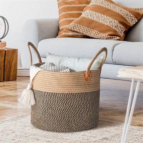 img 1 attached to 🧺 CHICVITA Large Jute Basket - Woven Storage Basket with Handles for Laundry, Toys, Towels, Blankets - Home Decor, 14x14x12 inches