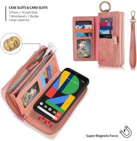 img 2 attached to 📱 AIFENGCASE Google Pixel 5 XL Phone Case Wallet - Women Men Wristlets Clutch Zipper Leather Wallet Flip Case with 14 Card Holder Slots, Magnetic Detachable Back Cover, Pink