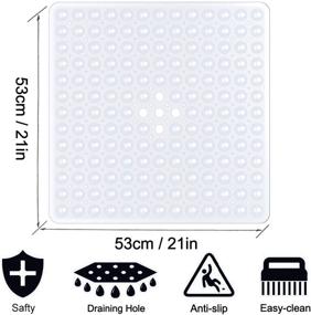 img 2 attached to 🛁 Non-Slip Square Shower Mats - 53 x 53cm/21 x 21inch with Suction Cup, Safety Bathtub Mat for Kids & Elderly, Drain Holes, Machine Washable - Clear White