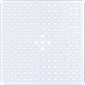 img 4 attached to 🛁 Non-Slip Square Shower Mats - 53 x 53cm/21 x 21inch with Suction Cup, Safety Bathtub Mat for Kids & Elderly, Drain Holes, Machine Washable - Clear White