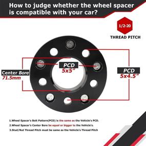 img 1 attached to 🔧 4PCS 1.25" Адаптеры для колес 5х4.5 к 5х5 для Jeep Wrangler, Grand Cherokee, Cherokee, Liberty и Wrangler Unlimited - 5х127mm колесо на автомобиле с растоянием 5х114.3mm с 1/2"-20 болтами - Усиленная резьба на кованых выносах для колес