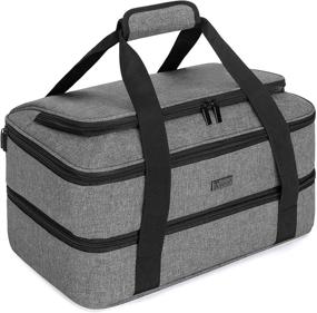 img 4 attached to 👜 Trunab Double Decker Casserole Carrier: Insulated Bag for Hot/Cold Food, Fits 9"x13" Baking Dish - Grey