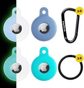img 4 attached to Airtag Holder Case + Accessories Key Ring Keychain Set, Silicone Airtag Case - 4 Pack (Blue, Turquoise, Fluorescent Blue, Fluorescent Turquoise)