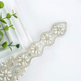 img 2 attached to 💎 Silver Rhinestone Crystal Applique for Bridal Sash, Diamante Embellishment, Wedding Belt RA181 with Pearl Beads - Improved SEO