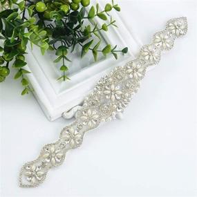 img 4 attached to 💎 Silver Rhinestone Crystal Applique for Bridal Sash, Diamante Embellishment, Wedding Belt RA181 with Pearl Beads - Improved SEO