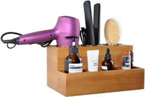 img 2 attached to 🧖 Spiretro Hair Tools Organizer - Hair Dryer, Styling Straightener, Flat Iron, Curling Wand, Brushes Holder, Caddy Storage for Vanity &amp; Bathroom - Wall Mount or Sit on Counter - Solid Wood in Tan