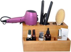 img 1 attached to 🧖 Spiretro Hair Tools Organizer - Hair Dryer, Styling Straightener, Flat Iron, Curling Wand, Brushes Holder, Caddy Storage for Vanity &amp; Bathroom - Wall Mount or Sit on Counter - Solid Wood in Tan