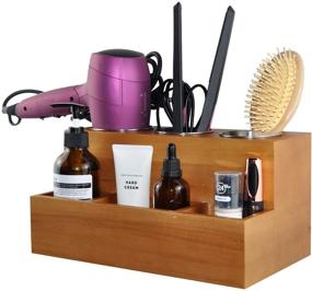 img 4 attached to 🧖 Spiretro Hair Tools Organizer - Hair Dryer, Styling Straightener, Flat Iron, Curling Wand, Brushes Holder, Caddy Storage for Vanity &amp; Bathroom - Wall Mount or Sit on Counter - Solid Wood in Tan