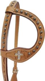 img 2 attached to 🐎 Tahoe Tack Crystal Cross Western Slip Ear Headstall - Hand-Tooled, Various Sizes Offered