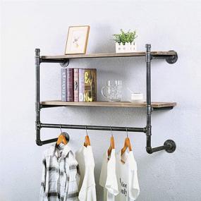 img 2 attached to 👔 Versatile Industrial Pipe Clothing Rack with Real Wood Shelf - Rustic Retail Garment Rack for Stylish Display and Efficient Organization - 36in Steam Punk Commercial Clothes Racks