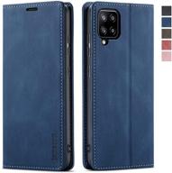 📱 samsung galaxy a42 5g case wallet with rfid blocking, card holder, kickstand, magnetic closure - blue leather flip case for samsung galaxy a42 5g 6.6 inch logo