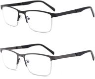 👓 men's 2 pack metal half-frame blue light blocking reading glasses for anti uv/eye strain logo