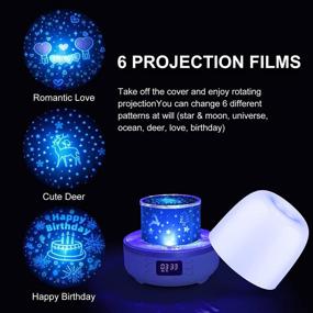 img 3 attached to 🌌 Star Projector Galaxy Night Light with Bluetooth Speaker, Alarm Clock, FM Radio, and 360° Rotation - 6 Films, Dimmable Warm Light & 7 Color Changing - Perfect Gift for Bedroom Ceiling Ambiance