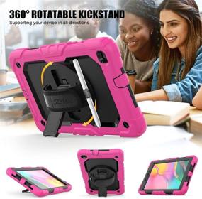 img 1 attached to 📱 SEYMAC Galaxy Tab A 8.0 2019 Case - Full Body Protection with Built-in Screen Protector & Pen Holder, 360° Rotating Hand Strap, Stand & Shoulder Strap - Pink