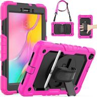 📱 seymac galaxy tab a 8.0 2019 case - full body protection with built-in screen protector & pen holder, 360° rotating hand strap, stand & shoulder strap - pink logo