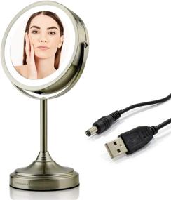 img 4 attached to 💡 Ovente Lighted Vanity Mirror with 360 Degree Rechargeable Double Sided Spinning 7'' Circle LED, 1X 7X Magnification, Ideal for Makeup and Grooming, USB Plug Operated, Nickel Brushed - MCTR70BR1X7X