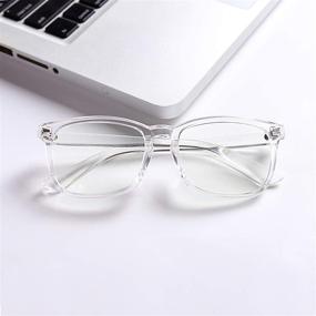 img 1 attached to Vintage Square Frame Blue Light Blocking Eyeglasses for 👓 Men and Women - Clear Lens, Ideal for Computer Games