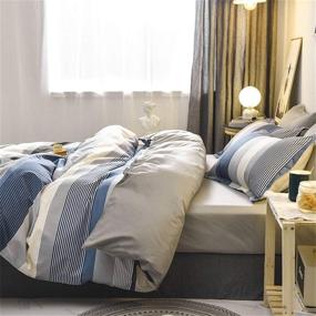 img 1 attached to 🛏️ Роскошный набор для кровати "Ultra Soft" с сине-серой полоской - 100% микрофибра с молнией