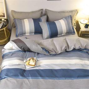 img 2 attached to 🛏️ Роскошный набор для кровати "Ultra Soft" с сине-серой полоской - 100% микрофибра с молнией