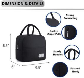 img 2 attached to 🥪 Black Insulated Lunch Bags: Reusable, Waterproof Tote for Men & Women - Multi-Pocket Lunch Boxes for Work, Office, Picnic & Outdoor Activities