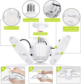 img 3 attached to 🔦 2 Packs 80W 8000lm Deformable LED Garage Lights with 90° Adjustable Panels, E26 Holder - Ideal for Garage, Warehouse, Barn, Workshop, Yard (Non-Motion Activated)