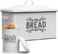 🍞 extra large vintage design farmhouse bread box with biscuit tin - white metal bread storage container for kitchen counter - bread boxes for kitchen-counter xl size logo