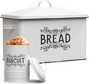 img 4 attached to 🍞 Extra Large Vintage Design Farmhouse Bread Box with Biscuit Tin - White Metal Bread Storage Container for Kitchen Counter - Bread Boxes For Kitchen-Counter XL Size