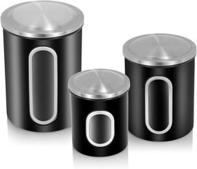 img 2 attached to 🖤 Black 3-Piece Kitchen Canister Set with Fingerprint-Resistant Lids - Window Design