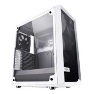 fractal design meshify c - compact mid tower computer case with superior airflow, 2x fans, psu shroud, and tempered glass side panel - white logo