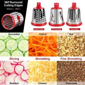 img 2 attached to 🧀 Versatile Cheese Grater Mandoline Slicer: Effortlessly Slice, Grate & Chop Fruits, Veggies & Nuts with 3 Interchangeable Blades, Strong Suction Base, and Cleaning Brush - Red