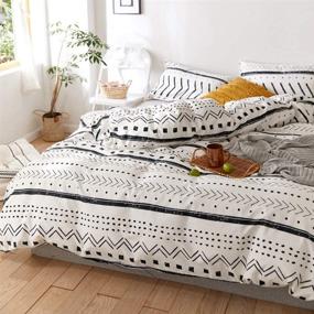 img 4 attached to 🛏️ Boho White Comforter Set Queen - Geometric Triangle Arrow Stripe - Reversible All Season 100% Cotton - 3pcs