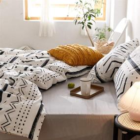 img 2 attached to 🛏️ Boho White Comforter Set Queen - Geometric Triangle Arrow Stripe - Reversible All Season 100% Cotton - 3pcs