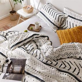 img 1 attached to 🛏️ Boho White Comforter Set Queen - Geometric Triangle Arrow Stripe - Reversible All Season 100% Cotton - 3pcs