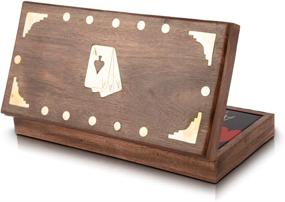 img 2 attached to 🎴 Handcrafted Wooden Playing Card Holder Deck Box Storage Case Organizer with Premium Quality 'Ace' Playing Cards - Unique Birthday, Anniversary, Housewarming Gifts for Men and Women