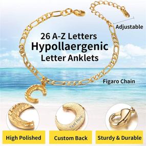 img 3 attached to 📿 ChainsHouse Initial Anklet for Women, 18K Gold Figaro Cuban Link Ankle Bracelet, Custom Name Gold Anklet with Initials, 4.5MM Width, Adjustable 22-27CM, Includes Gift Box