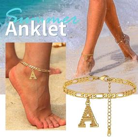 img 2 attached to 📿 ChainsHouse Initial Anklet for Women, 18K Gold Figaro Cuban Link Ankle Bracelet, Custom Name Gold Anklet with Initials, 4.5MM Width, Adjustable 22-27CM, Includes Gift Box