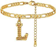 📿 chainshouse initial anklet for women, 18k gold figaro cuban link ankle bracelet, custom name gold anklet with initials, 4.5mm width, adjustable 22-27cm, includes gift box logo