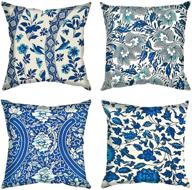 🏮 traditional chinese calligraphy pillowcases: blue and white porcelain square cushion covers for home décor - set of 4 (18"×18") logo