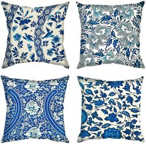img 4 attached to 🏮 Traditional Chinese Calligraphy Pillowcases: Blue and White Porcelain Square Cushion Covers for Home Décor - Set of 4 (18"×18")